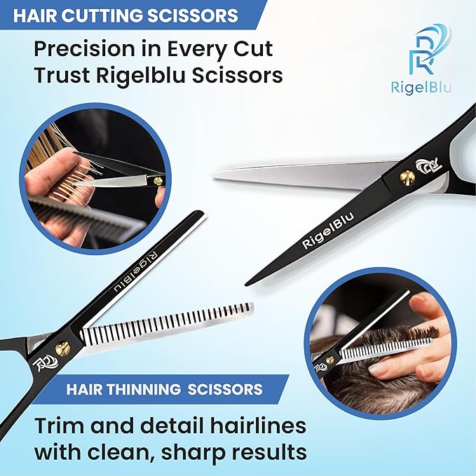 Professional Thinning Hair Cutting Shears & Barber Scissors for Hair Cutting Kit - Ideal for Kids, Men & Women - Premium J2 Japanese Stainless Steel shears for Salon, Home Use - 6.5 Inch