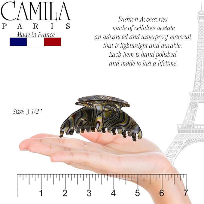 Camila Paris CP2483 French Hair Clip for Women Thick Hair for Long Curly Wavy Hair, Handmade Onyx, Girls Hair Claw Clips, Durable Styling Big Claw Clip for Thick Hair, Strong Hold Grip Made in France