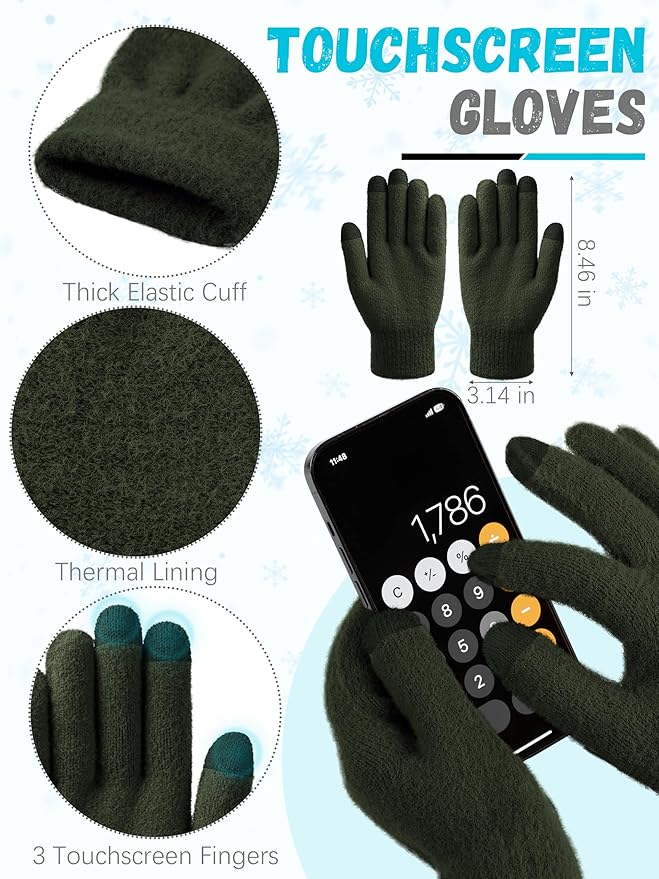 Winter Beanie Hat Scarf Gloves, Warm Fleece Knit Hat Long Scarf Neck Warmer Touch Screen Winter Gloves Set Gifts for Women