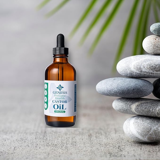 Genesis Holistic Health Organic Castor Oil – 100% Pure, Cold Pressed, Hexane Free – Nourishing Hair & Skin Oil – Eyelash & Eyebrow Growth, Deep Moisturizer – 4 oz Glass Bottle