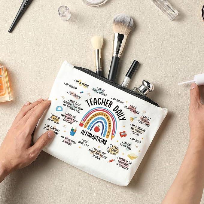 Rainbow Makeup Bag - Teacher & Mentor Gifts, Mental Health & Inspirational Gifts for Women, Positive Affirmations