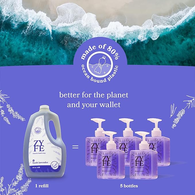 Lavender Hand Soap Refills Foam, 64oz Liquid Hand Soap Foam Refill in Recycled Bottle, Natural Handwash Refill with Essential Oils, Biodegradable & Moisturizing
