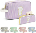 Travel Makeup Bag Christmas Gifts for Women Girl Teens, Personalized Initial Makeup Bag for Cute Teen Girls, Preppy Stuff Toiletry Bag Cosmetic Bag, Teen Girls Gift Trendy Stuff, Letter P