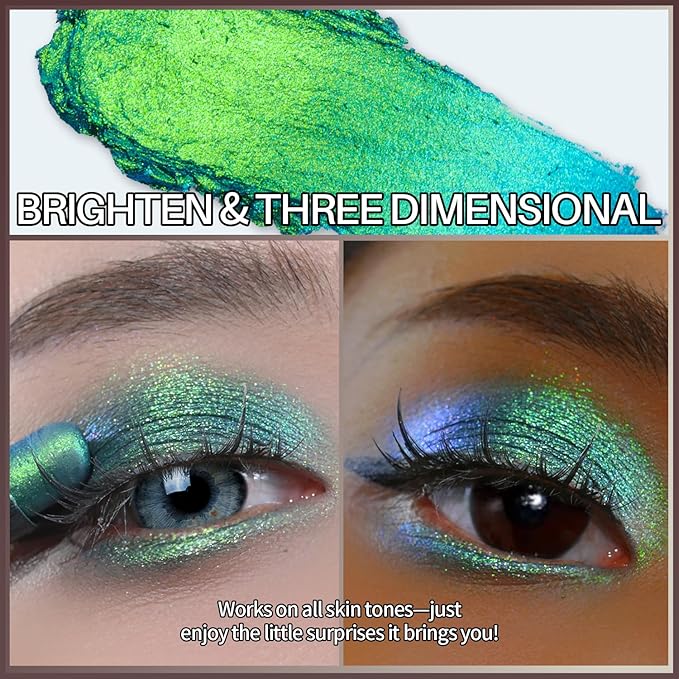 CHARMACY Duochrome Glitter Eyeshadow Stick, Chameleon Metallic Shimmer Smoky Eye Shadow, Long-Lasting Water-Resistant Formula, High Pigmented, Built-in Smudger #08