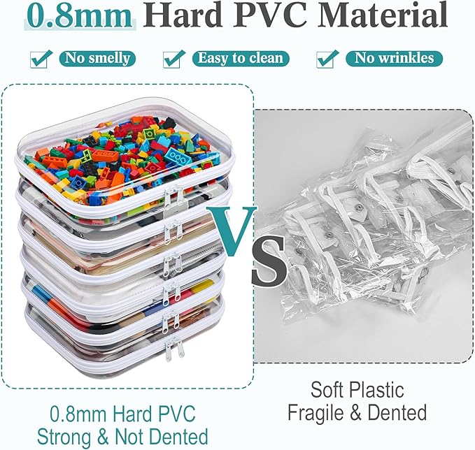 Sanwuta 6 Pcs Clear Hard Zipper Case Hard Plastic Zipper Pouches Makeup Bag Pencil Pouches Transparent Cases for Snacks Plastic Storage Organizer Box for Travel(White,9.84 x 7.87 x 2 Inch)