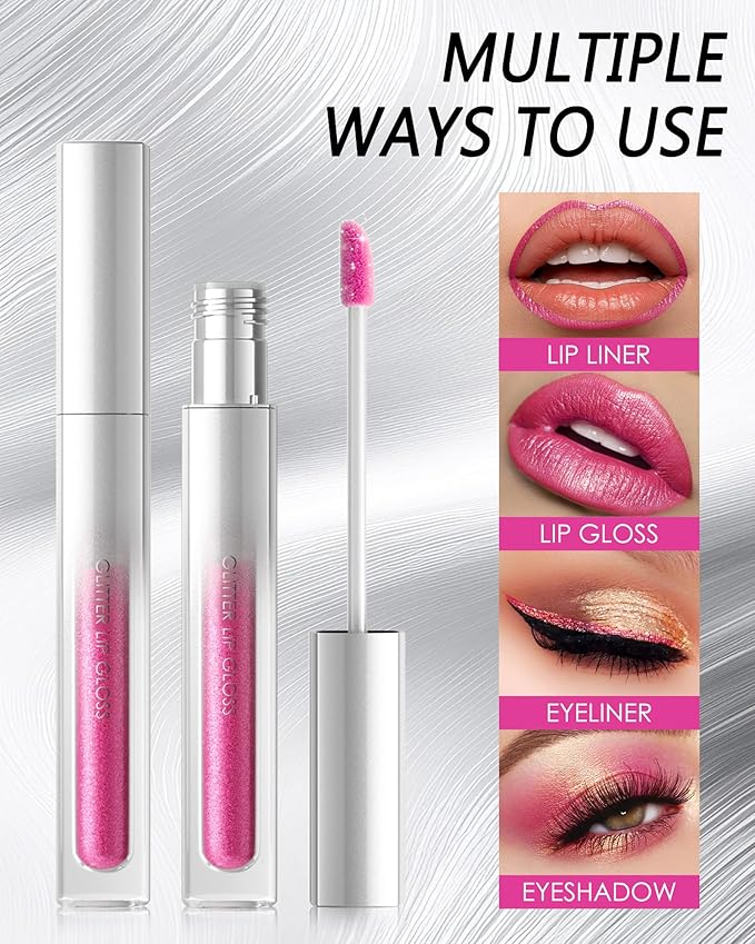 Glitter Sheer Plum Lip Gloss, Matte Metallic Shimmer Non-Stick Lip Gloss,Long-Lasting Waterproof Smudge Proof Liquid Lipstick Lipgloss,Sparkle Diamond Lip Tint Stain, Makeup Gift for Women Girl-08