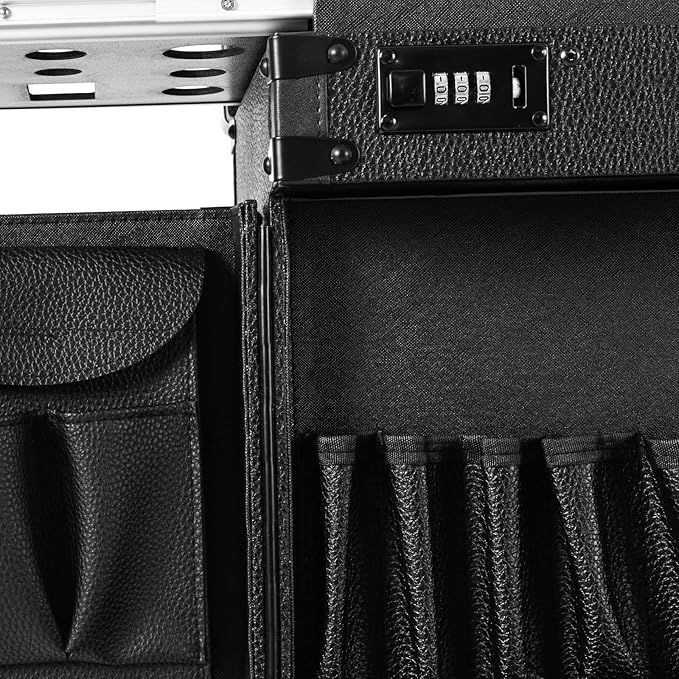 Large Capacity Cosmetic Train Case, Lockable Makeup Train Case with 4 Universal Casters, 32.28 Inch Tall Travel Organizer Tool Box for Barber Stores Beauty Stores Nail Salons