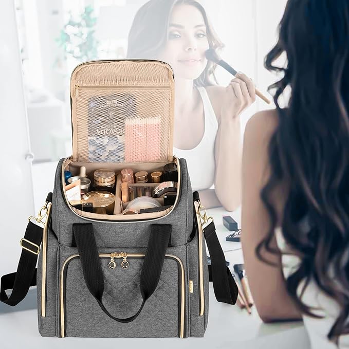 LUXJA Travel Makeup Bag with 2 Removable Cases, Cosmetic Bag with Multiple Storage Sections (Patent Pending), Gray