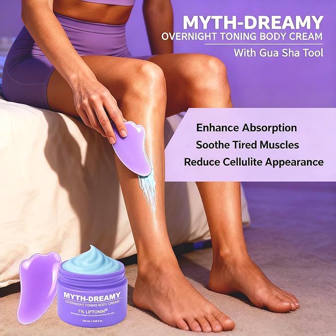 MYTH-Dreamy Overnight Toning Whip Firming Cellulite Cream, Skin Firming and Tightening Lotion While You Sleep - Helps Tighten Loose Skin & Cellulite on Belly, Booty, Arms & Thighs, with Gua Sha Tool