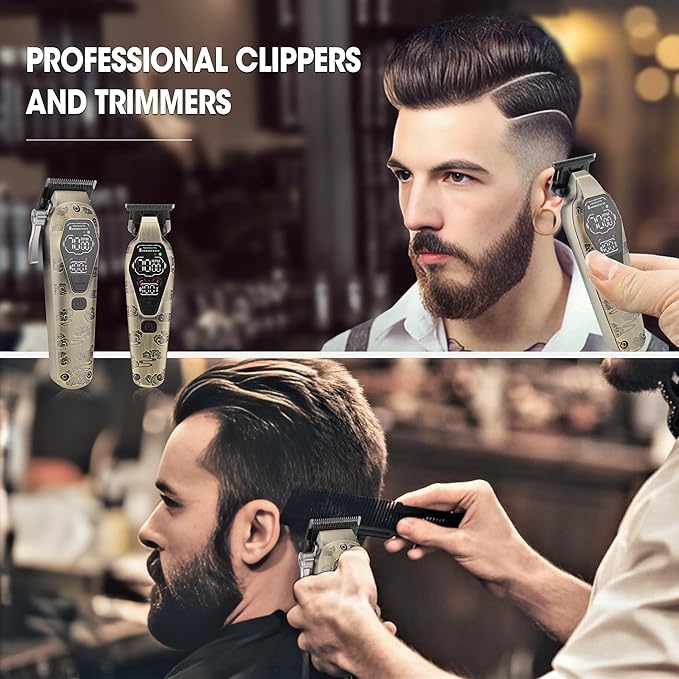 Karrte Professional Hair Clippers and Trimmer Set, 2 in 1 Hair Clippers for Men, Pro Clipper, T-Shaper Trimmer, Cordless Clippers and Grooming Set, Hair Cutting Kit for Gift