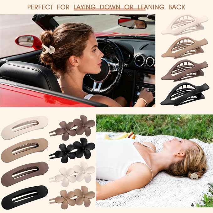 12 PCS Flat Hair Clips - 3 Styles Matte Flat Claw Clips Set Duckbill Barrettes for Women, No-Slip Strong Hold for Thin and Thick Hair, Hair Accessories for Girls Gift (Brown)