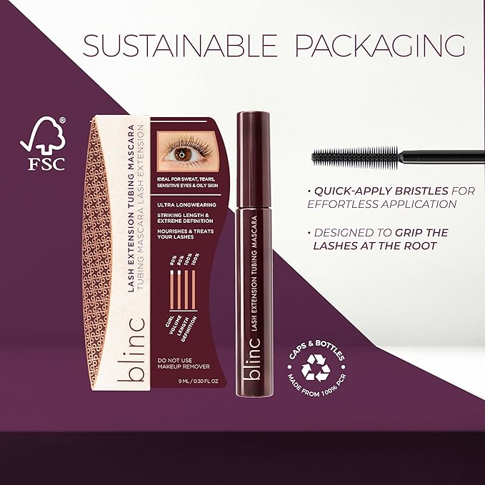 Blinc Lash Extension Tubing Mascara – Striking Length & Definition, Curling, Longwear, Smudge & Flake Proof, Nourishing, Sensitive Eyes Safe, Washable, Vegan