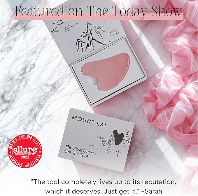 Mount Lai Rose Quartz Gua Sha Facial Tool – The Stone of Graceful Radiance – 100% Genuine Rose Quartz Stone Face Sculpting Tool for Lymphatic Drainage, Puffiness Reduction & Graceful Beauty