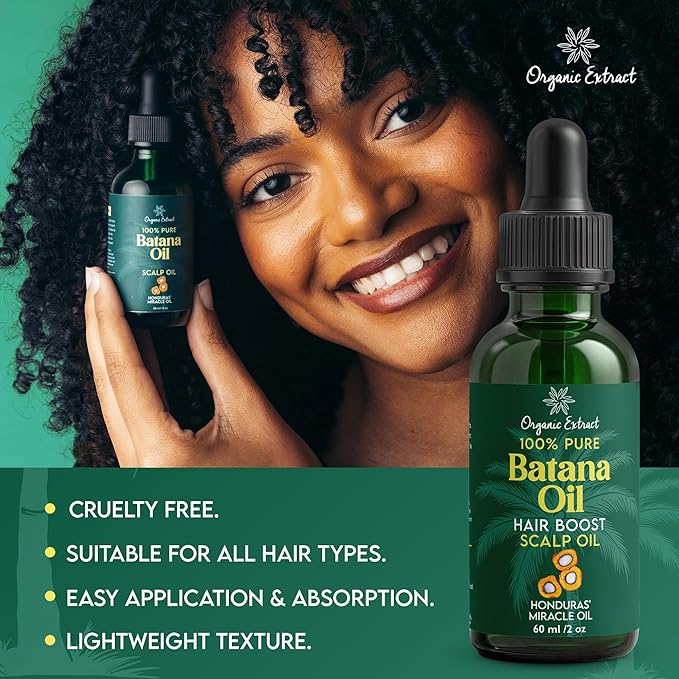 Batana Oil for Hair & Scalp – 2 fl oz / 60ml – Deep Hydration & Frizz Control – Pure & Natural Moisturizing – Lightweight, Nourishing Oil for All Hair Types – For Men & Women