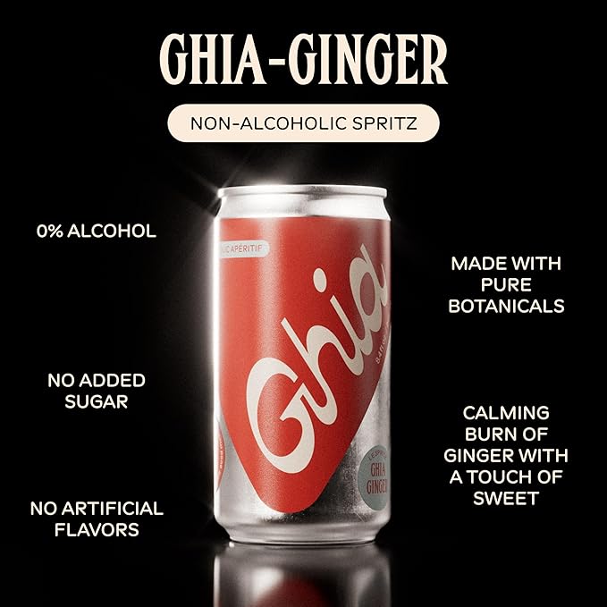 Ghia Non-Alcoholic Le Spritz | Ginger 12-Pack | Canned Mocktail & Cocktail Mixer, Zero Proof Sparkling Apéritif with Soothing Herbal Extracts | No Sugar, No Artificial Flavors, Caffeine-Free