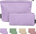 MAGEFY Small Makeup Bag 2 PCS Corduroy Make up Bag for Purse Large Capacity Travel Cosmetic Bag for Women Zipper Makeup Pouch for Travelling Preppy Stuff - Purple