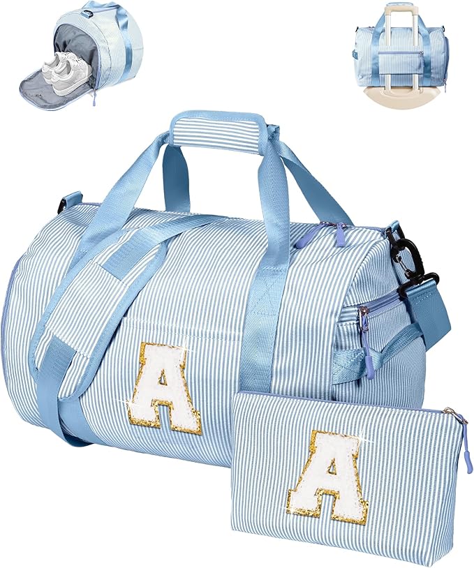 Birthday Gift for Teenager, Girls Travel Duffle Bag, Kids Initial Overnight Bags with Shoe Compartment, Customized Weekender Bag with Makeup Pouch, Teen Girls Gifts Trendy Stuff (Letter A)