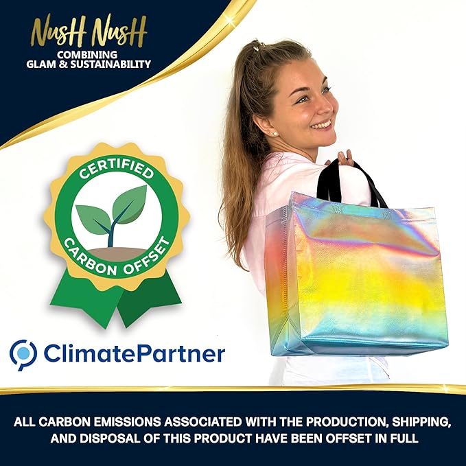 Nush Nush Large Fantasy Pastel Gift Bags – Set of 12 Reusable Rainbow Gift Bags With Handles – Colorful Goodie Bag for Kids, Birthday Party Favors, Christmas, Parties and Events, Holiday -13x5x11