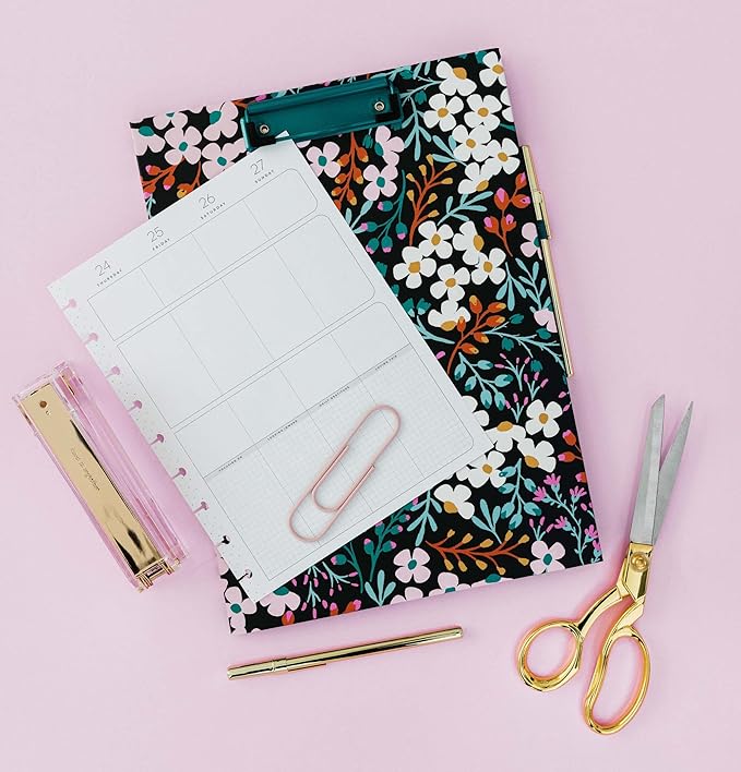 Kate Spade New York Clipboard Folio with Low Profile Clip, Professional Padfolio Includes Lined Notepad, Pen Loop, and Pocket, Fall Floral