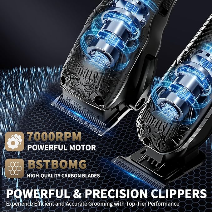 Professional Cordless Mens Hair Clippers & Beard Trimmer and Electric Shavers Kits & Sets,Metal Hair Clippers Cutting Grooming Kit with Long Battery Life for Family Barber Use (Black)