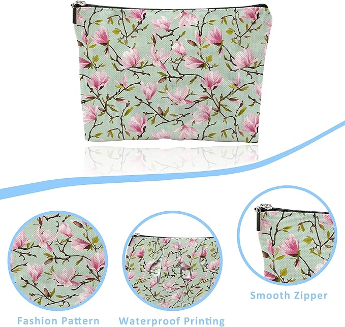 Magnolia Flowers Cosmetic Bag Mini Portable Travel Toiletry Bag Organizer Makeup Brushes Aesthetic Accessories Waterproof Storage Bag for Women