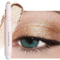 Eyeshadow Stick, Sand Shimmer Cream Eyeshadow Long-Lasting Crease-Proof Glitter Eyeliner Pencil High Pigmented Neutral Highlighter Makeup Crayon with Blending Brush & Built-in Sharpener