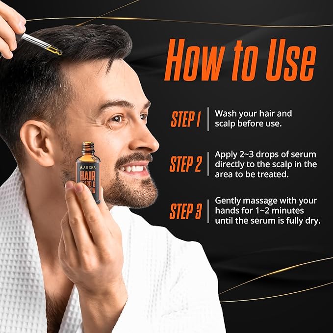 Abera Hair Growth Serum - Natural Regrowth Treatment for Hair & Beard with Biotin & Castor Oil, Economy Combo (3 Serums + Gift)