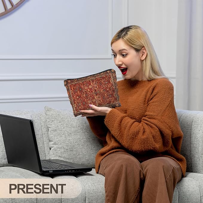 Vintage Boho Tribal Makeup Bag, Traditional Red Rug Style Makeup Bag, Vintage Retro Ethnic Pattern Cosmetic Bag Gifts for Women Friends