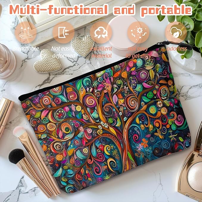 Cosmetic Bags Travel Makeup Toilet Case Waterproof Pouch for Women Girls 6.7X9.45inches - Colorful Abstract Tree With Swirling Patterns