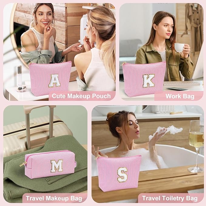 YOOLIFE Preppy Makeup Bag for Women - Personalized Cute Makeup Pouch for Girlfriend Bridesmaid Wife | Cosmetic Travel Toiletry Bag for Friend | Birthday Gift Idea for Her Mom Preppy Stuff Pink C