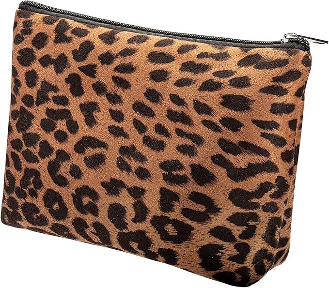 Makeup Bag For Women - Soft and Warm Material Cosmetic Bags Leopard Print Design Ladies Tote Bag,Women's Pencil Case Makeup Organizer with Zipper (Brown)