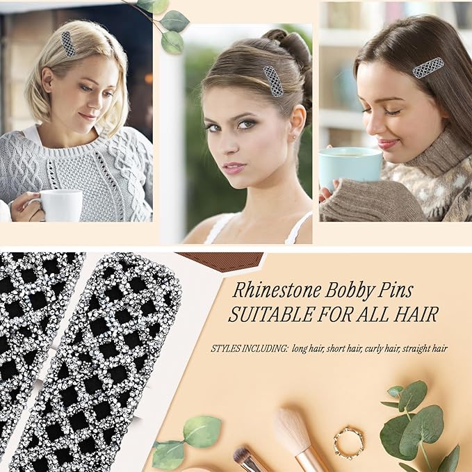 Rhinestone and Crystal Hair Clips 2-Pack, Sparkly Barrettes & Elegant Bling Accessories for Women & Girls(Set20)