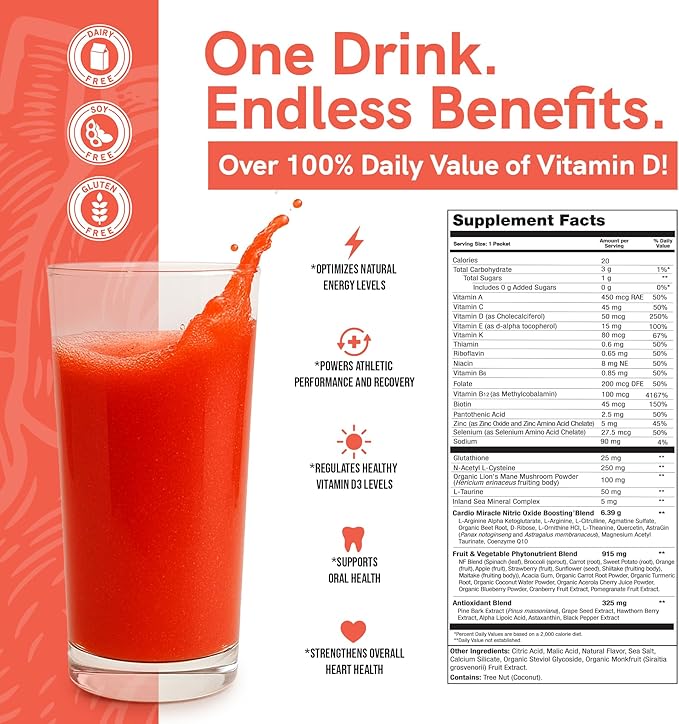 Cardio Miracle Nitric Oxide Supplement with Super Beets 30-Pack Stick - Beet Root Powder with L-Arginine to Support Circulation, Blood Flow, Energy, Endurance, Stamina & Heart Health for Men and Women