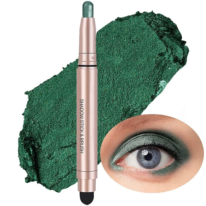 Green Eyeshadow Stick Makeup, Highlighter Cream Eye Shadow Pencil, Waterproof Hypoallergenic Long Lasting Matte Crayon, Glitter Primer Palette Shimmer Eyeliner Pen
