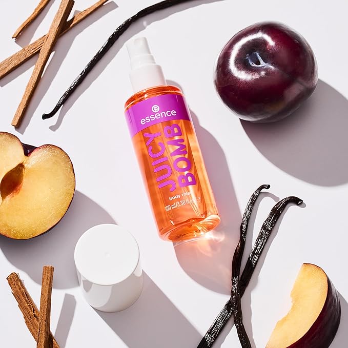 essence | Juicy Bomb Body Mist| Sweet Vanilla with Plum & Amber | Long-Lasting, Travel-Friendly & Vegan (01 | Vanilla)