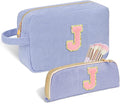 Personalized Initial Makeup Bag Trendy Stuff Corduroy Cosmetic Bag Travel Toiletry Bag, Christmas/Thanksgiving/Halloween Gifts Makeup Organizer Case for Women Girls Mom Girlfriend Wife - Blue