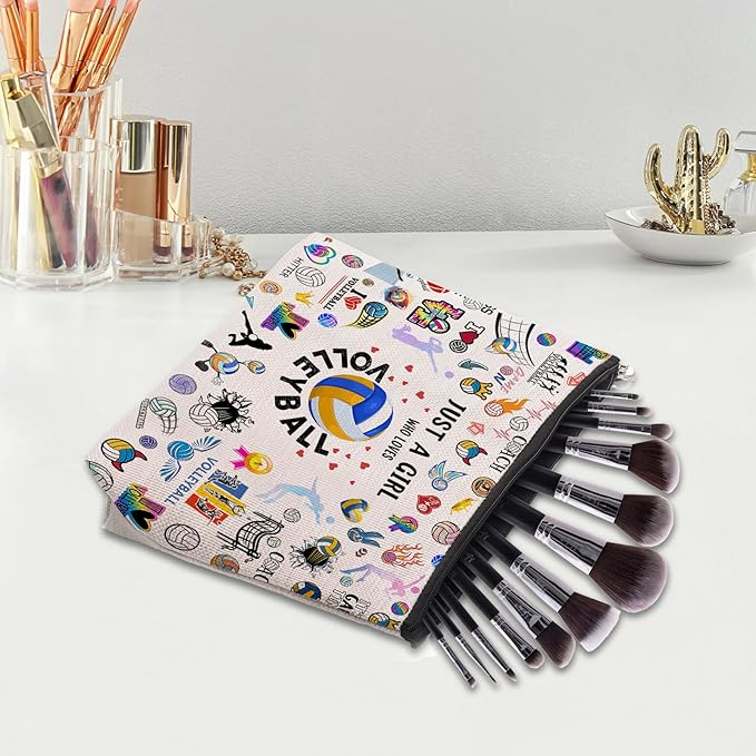 Volleyball Gifts Makeup Cosmetic Bag for Women, Volleyball Stuff Accessories for Volleyball Players Teams, Volleyball Travel Bag Pouch Purse for Men Women