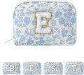 JOVAKIT Conch Alphabet Makeup Bag Cosmetic Bag for Women, Christmas Gifts for Women Girls, Blue Floral Coquette Travel Bag, Zipper Make Up Pouch Organizer Trendy Stuff (Blue Floral E)