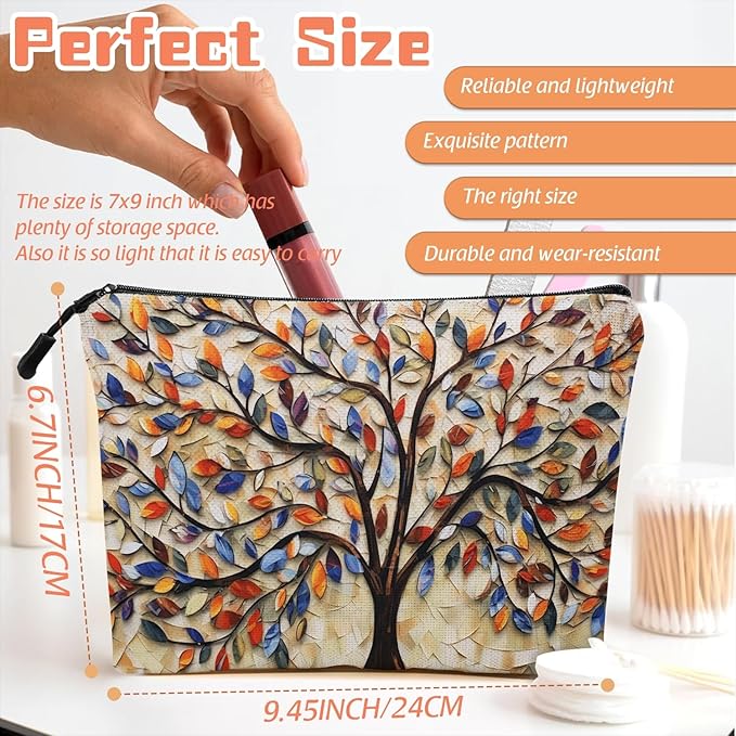 Cosmetic Bags Travel Makeup Toilet Case Waterproof Pouch for Women Girls 6.7X9.45inches - Another Version of Colorful Leaf - Tree Artwork