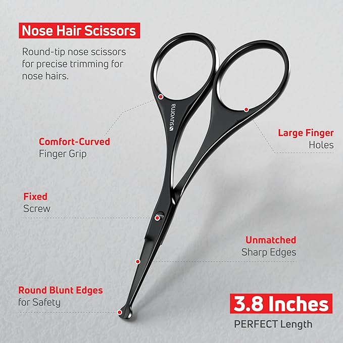 Suvorna Premium Beard & Mustache Set with Beard scissors for men, Straight Razor with blades- Facial Hair/Nose/Eyebrow Scissors - Slant Tweezers (6 Pcs Black)