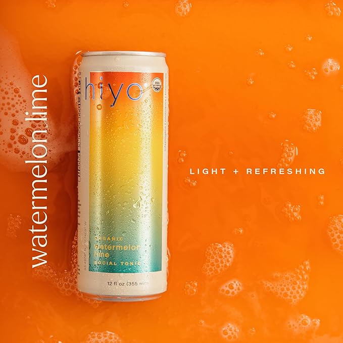 Hiyo Organic Social Tonic - Watermelon Lime, 12 Pack - N.A. Functional Seltzer, Sparkling Water Crafted with Organic Adaptogens, Nootropics & Botanicals