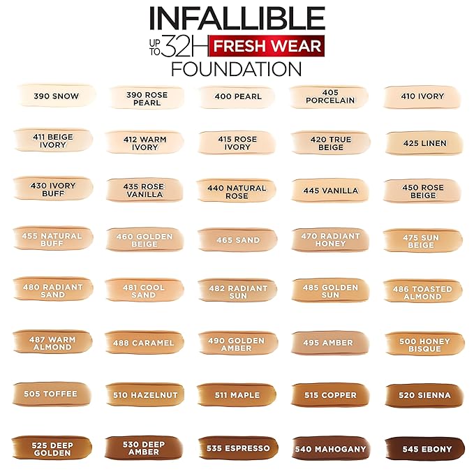 L'Oreal Paris Makeup Infallible Up to 32 Hour Fresh Wear Lightweight Foundation, 450 Rose Beige, 1 Fl Oz, Packaging May Vary