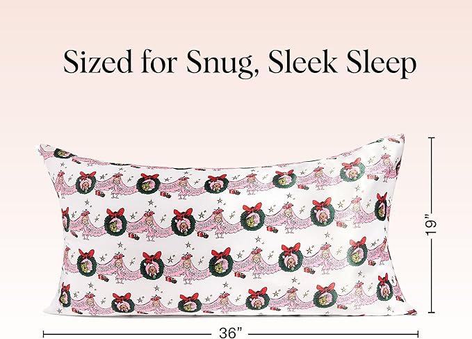 The Grinch x Kitsch Satin Pillowcase with Zipper for Hair & Skin - Softer Than Silk Pillow Cases, Smooth Cooling Pillow Cover, Wrinkle-Free, Machine Washable, King Size (19x36)- Cindy Lou