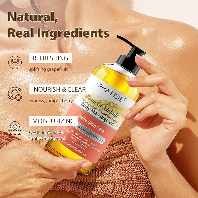 PHATOIL 260ML Grapefruit Body Firming Oil with Juniper Berry,Cypress for Nourish Skin, Long-Lasting Nature Fragrance No Greasy Body & Facial Oil Great for All Skin Types - 8.8FL.OZ