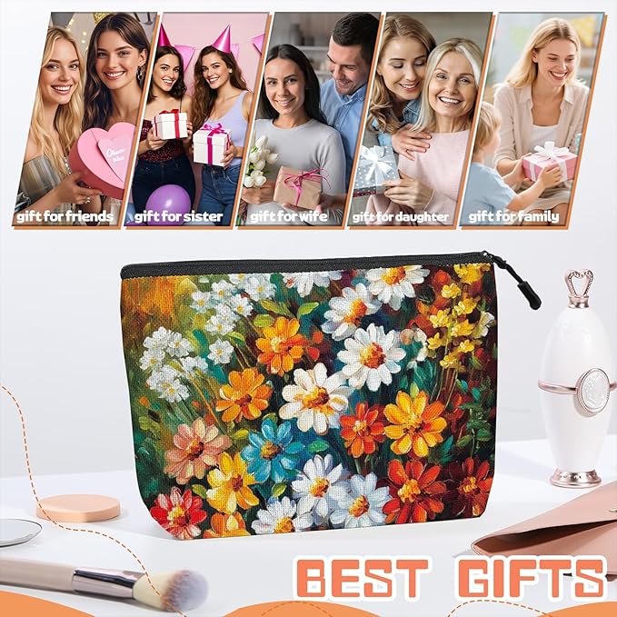 Cosmetic Bags Travel Makeup Toilet Case Waterproof Pouch for Women Girls 6.7X9.45inches - The Allure of Multicolored Wildflowers in Art