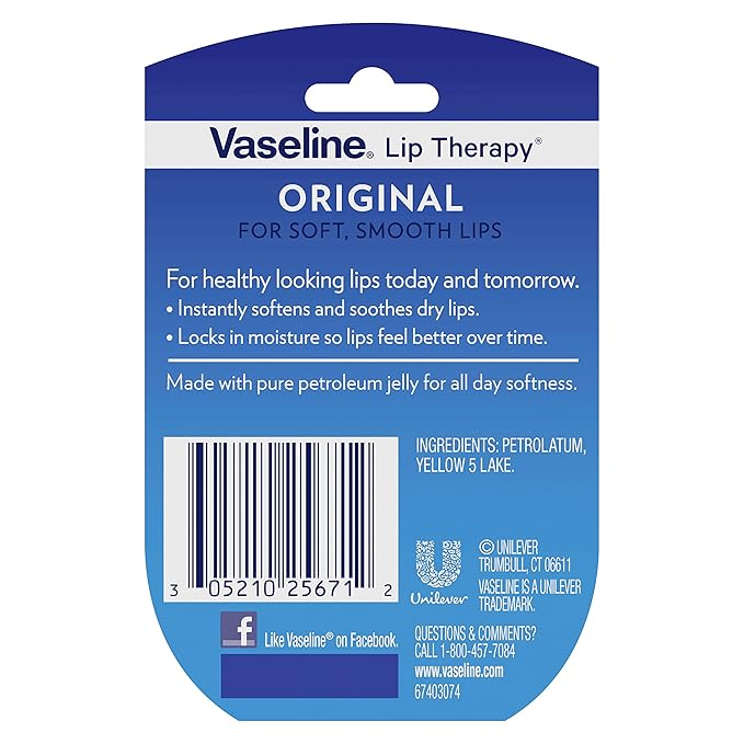 Vaseline Lip Therapy Original Mini Counter Display 2-Packs (6 Jars) – Bulk Lip Balm, Moisturizer for Soft, Smooth & Glossy Lips, 0.25 Oz Ea