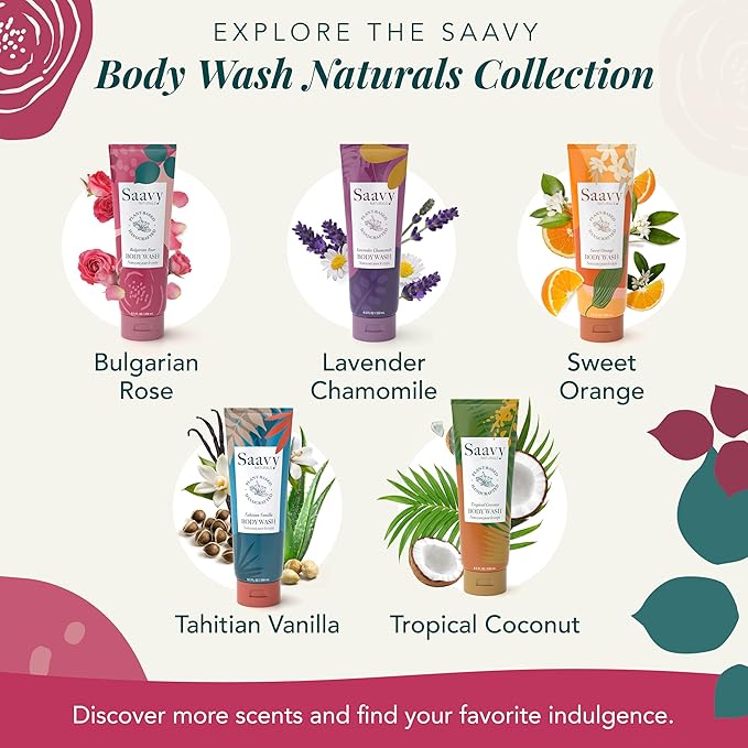 Saavy Naturals Body Wash Bulgarian Rose Plant-Based Ingredients| Made In USA | Sensitive Skin Body Washl Organic Formula With Coconut Oil, Shea Butter, And Aloe Vera - 8.5 Fl Oz, 2 Pack