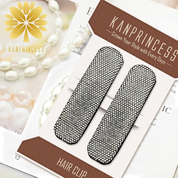Rhinestone and Crystal Hair Clips 2-Pack, Sparkly Barrettes & Elegant Bling Accessories for Women & Girls(Set17)