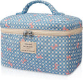 Large Makeup Bag, Cute Cosmetic Bag for Women Girls, Floral Coquette Aesthetic Toiletry Bag, Travel Make Up Organizer Bag (Blue Butterfly)