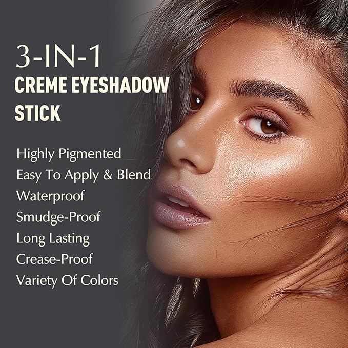 Eyeshadow Stick, Caramel Matte Cream Eyeshadow Long-Lasting Crease-Proof Neutral Eye Shadow Eyeliner Pencil High Pigmented Highlighter Makeup Crayon with Blending Brush & Built-in Sharpener